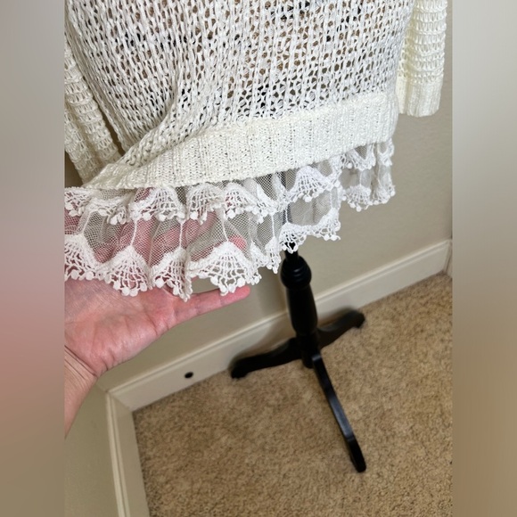 NTM: Entro Open Weave Knit Crochet Layered Lace Cream Tunic Sweater Sz M - Picture 7 of 16